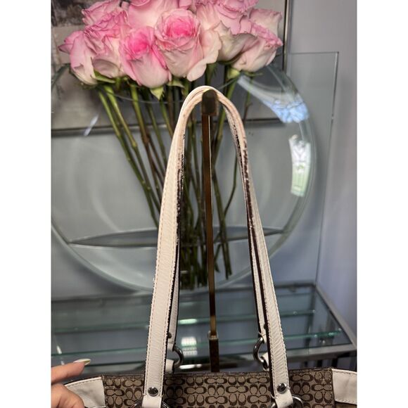 Coach Signature Buckle Brown and White Tote - Picture 7 of 8